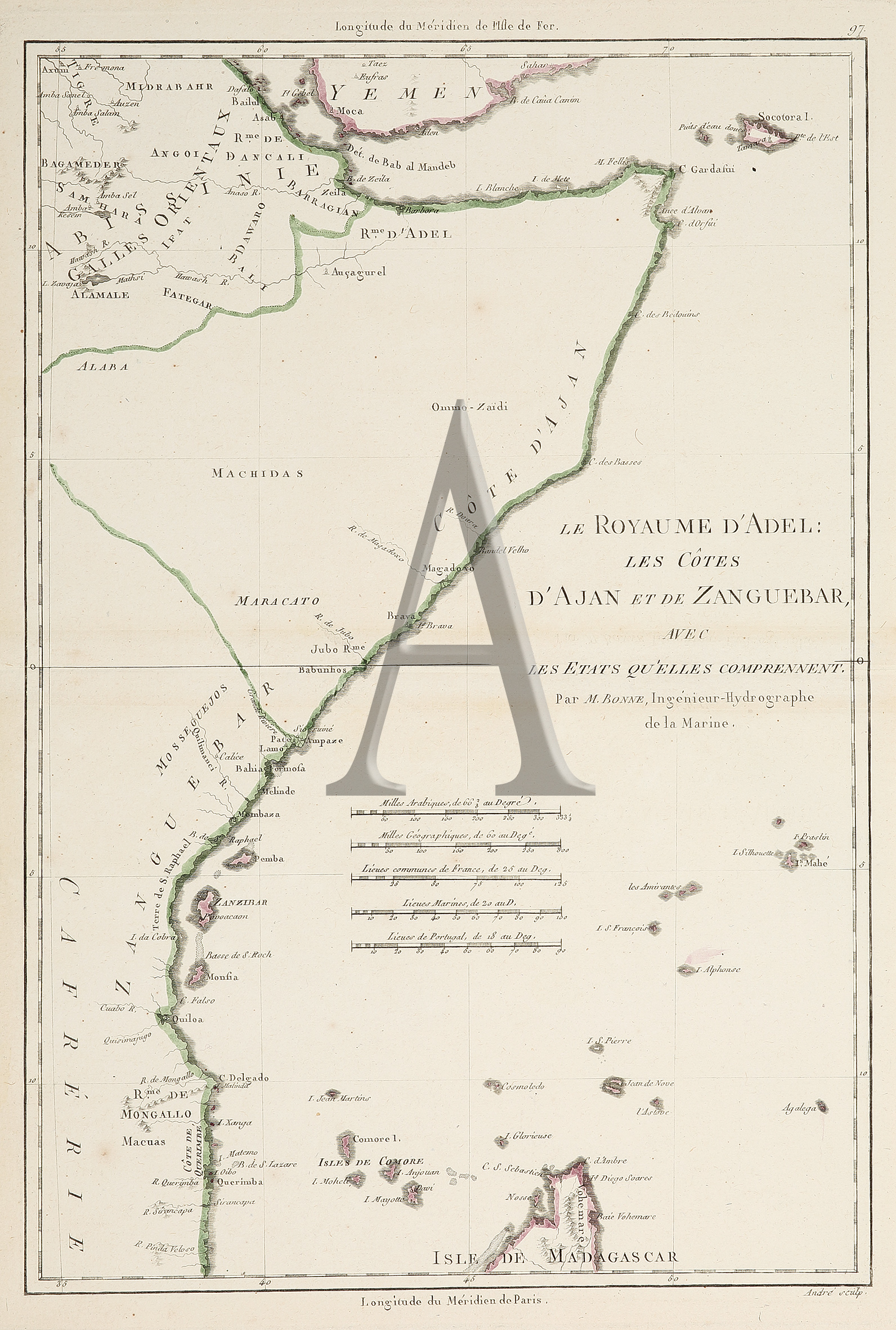 Le Royaume D'Adel: Les Cotes d'Ajan et de Zanguebar, avec Les Etats qu'elles Comprennent. - Antique Print from 1788