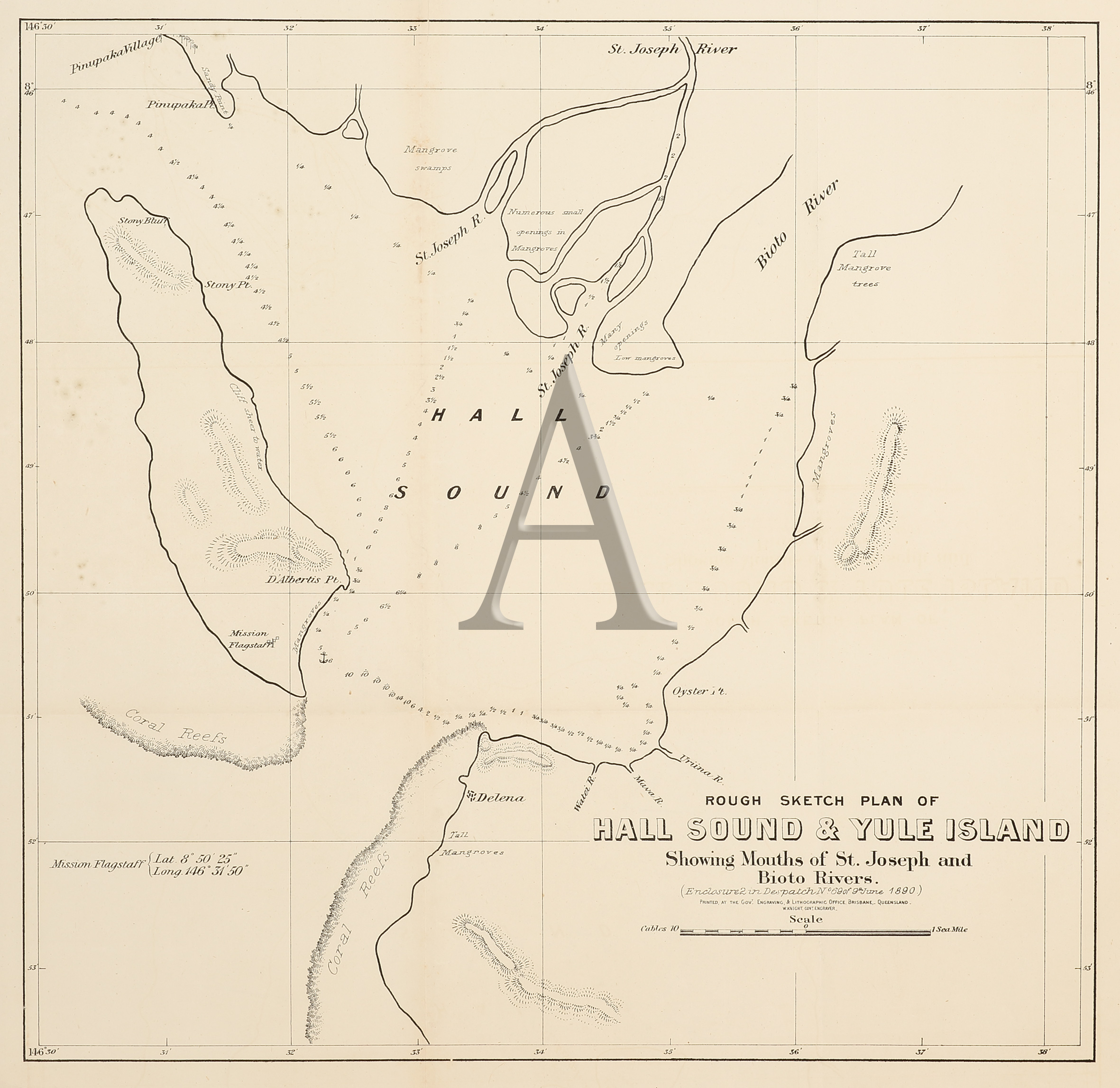 Rough Sketch Plan of Hall Sound & Yule Island Showing Mouths of St.Joseph and Bioto Rivers. New Guinea