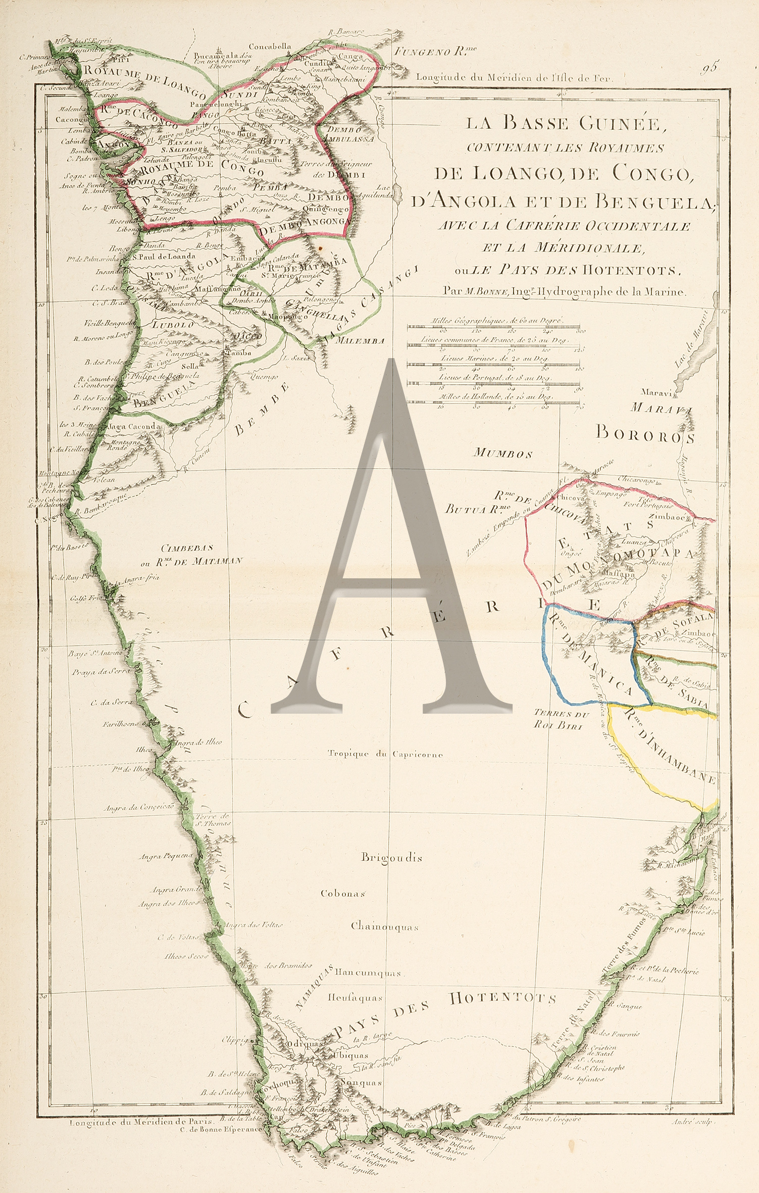 La Basse Guinee, contenantles Royaumes de Loango, de Congo, D'Angola et de Benguela; avec la Cafrerie Occidentale et la Meridionale, ou le Pays de Hotentots. - Antique Print from 1788