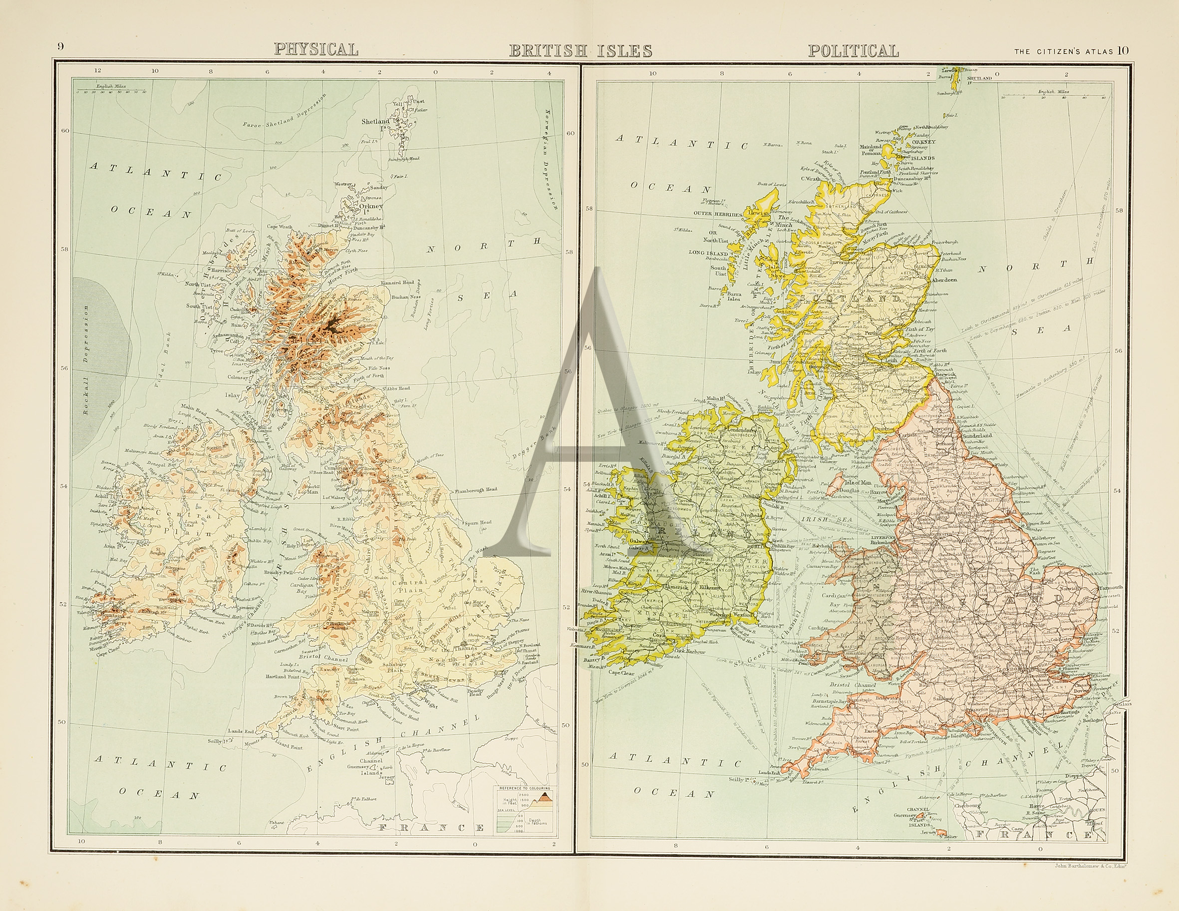 Physical British Isles Political - Antique Print from 1902