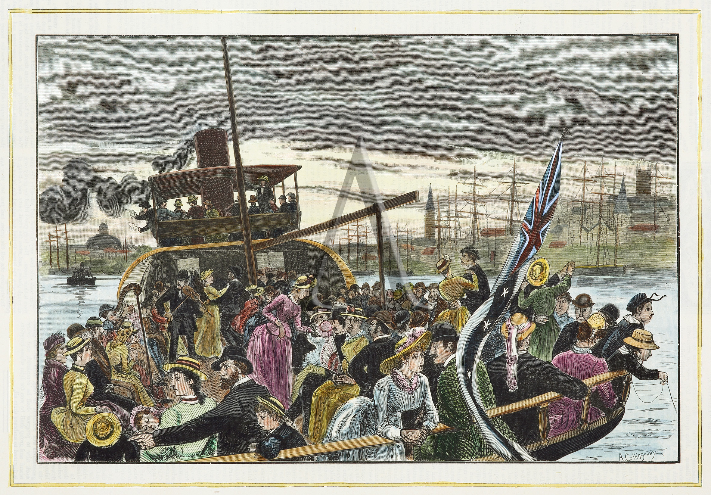 Return of the Picnic Steamers - New Year's Day. - Antique Print from 1885