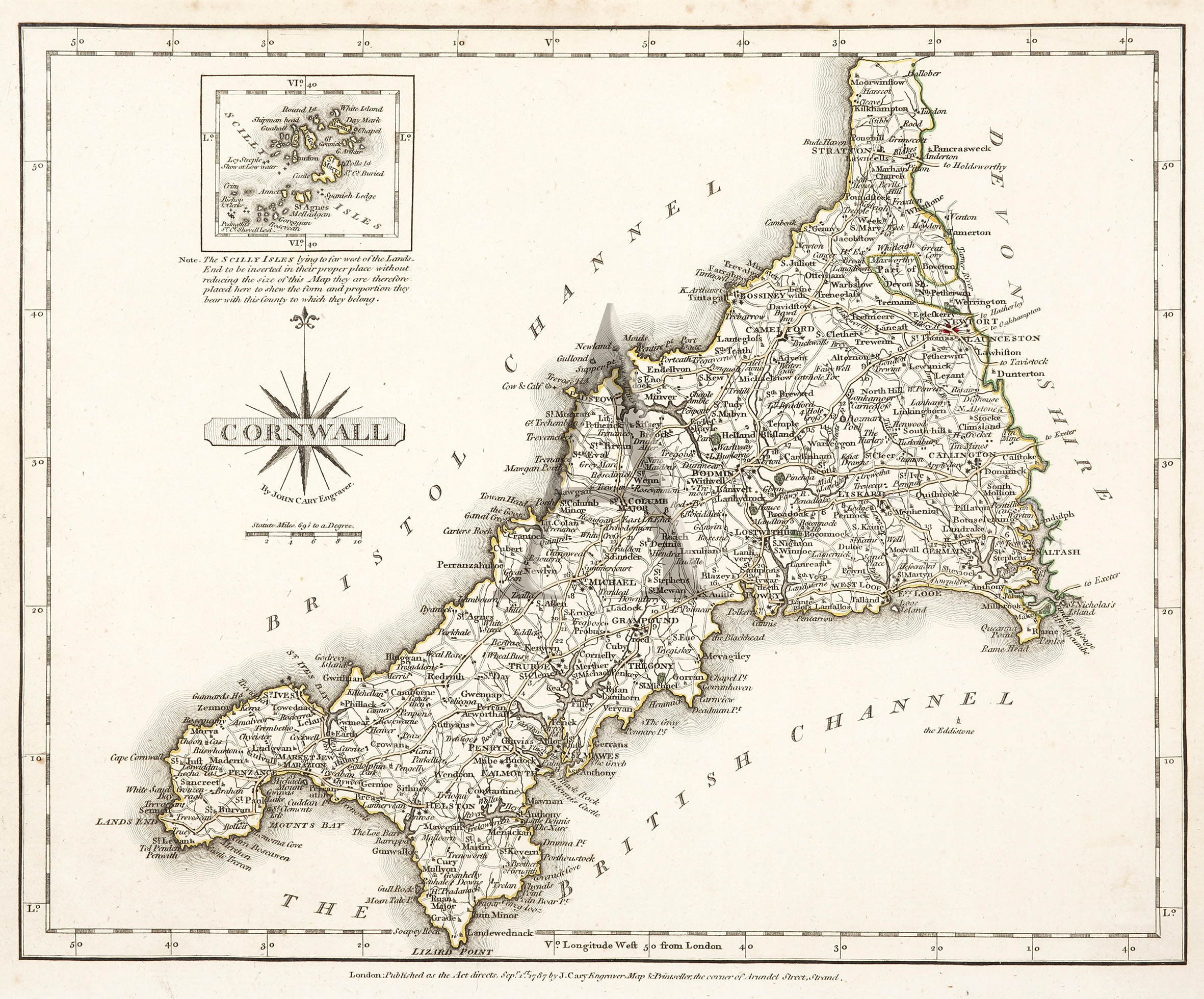 Cornwall - Antique Print from 1787