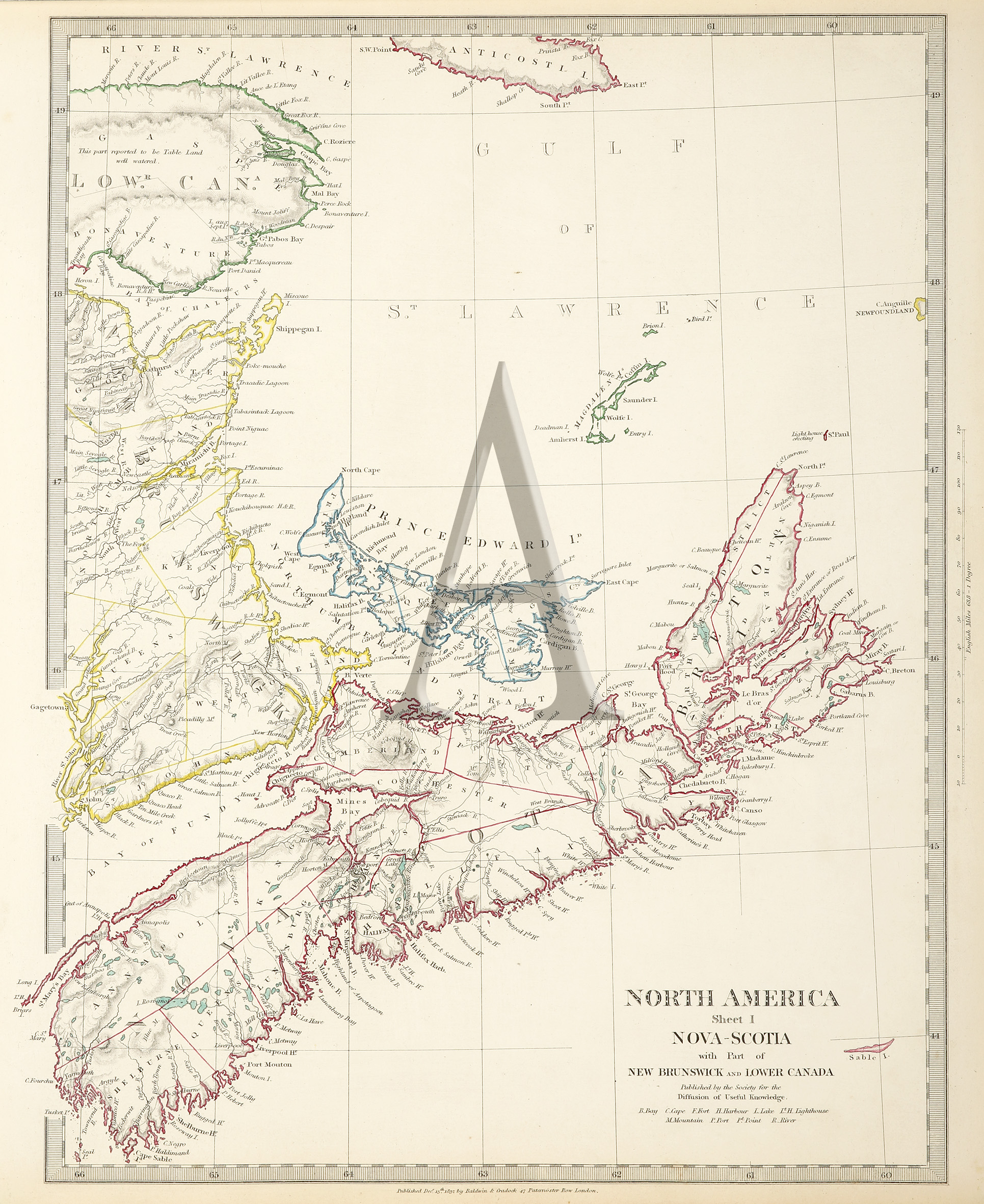 North America, Novia Scotia with part of New Brunswick and East Canada - Antique Print from 1832