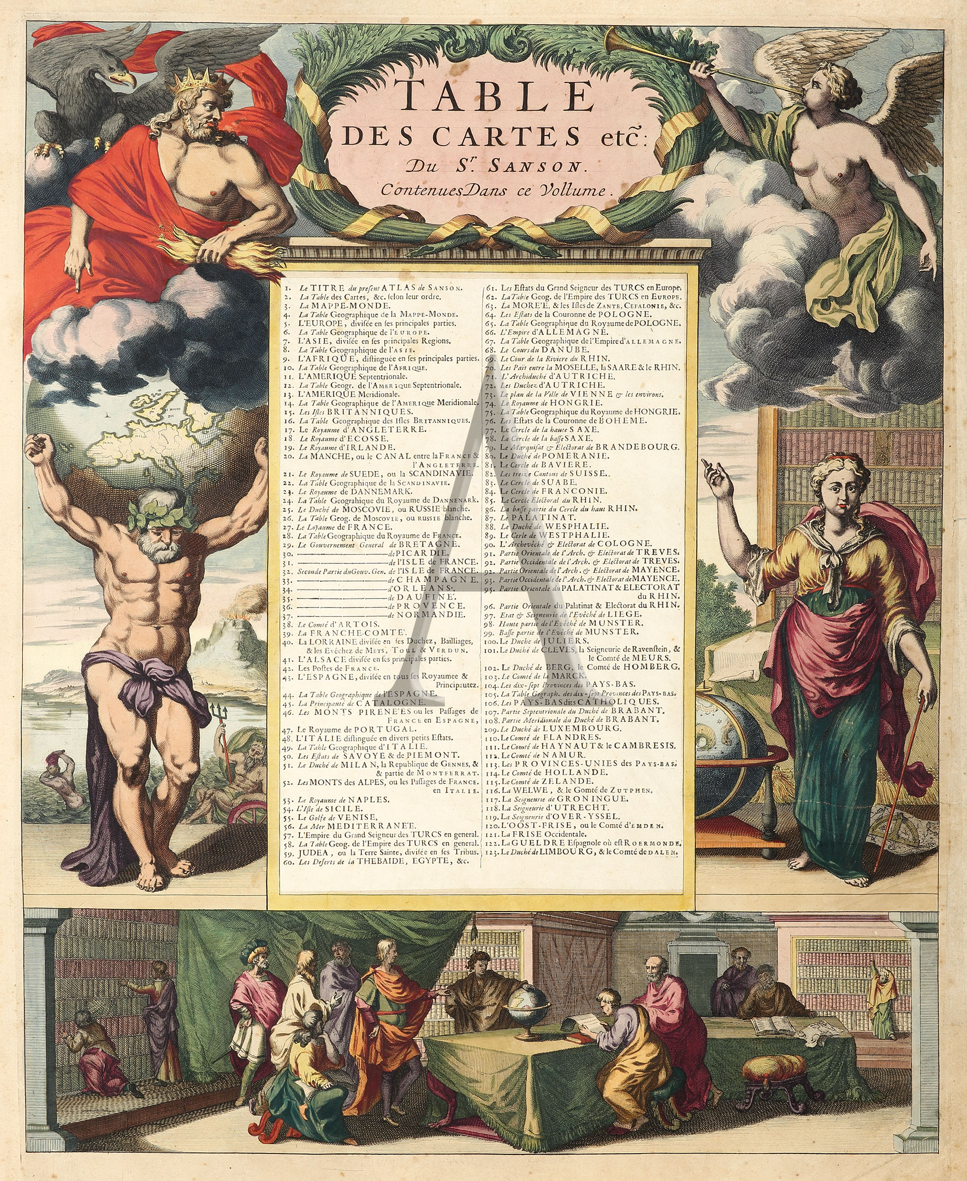 Table des Cartes etc Du Sr. Sanson. Contenues Dans ce Vollume. - Antique Map from 1690