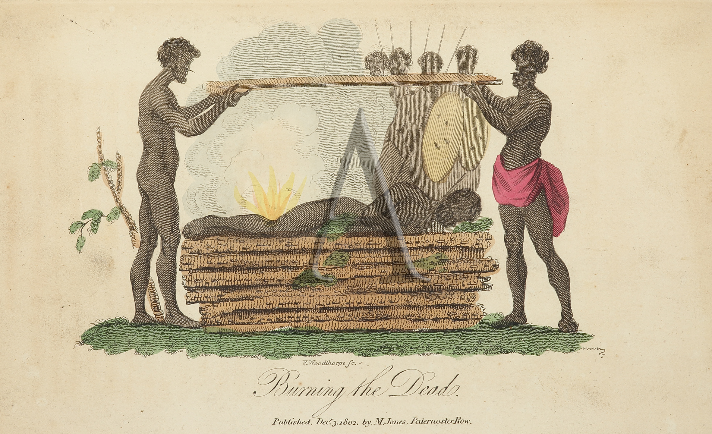 Burning the Dead. - Antique Print from 1803