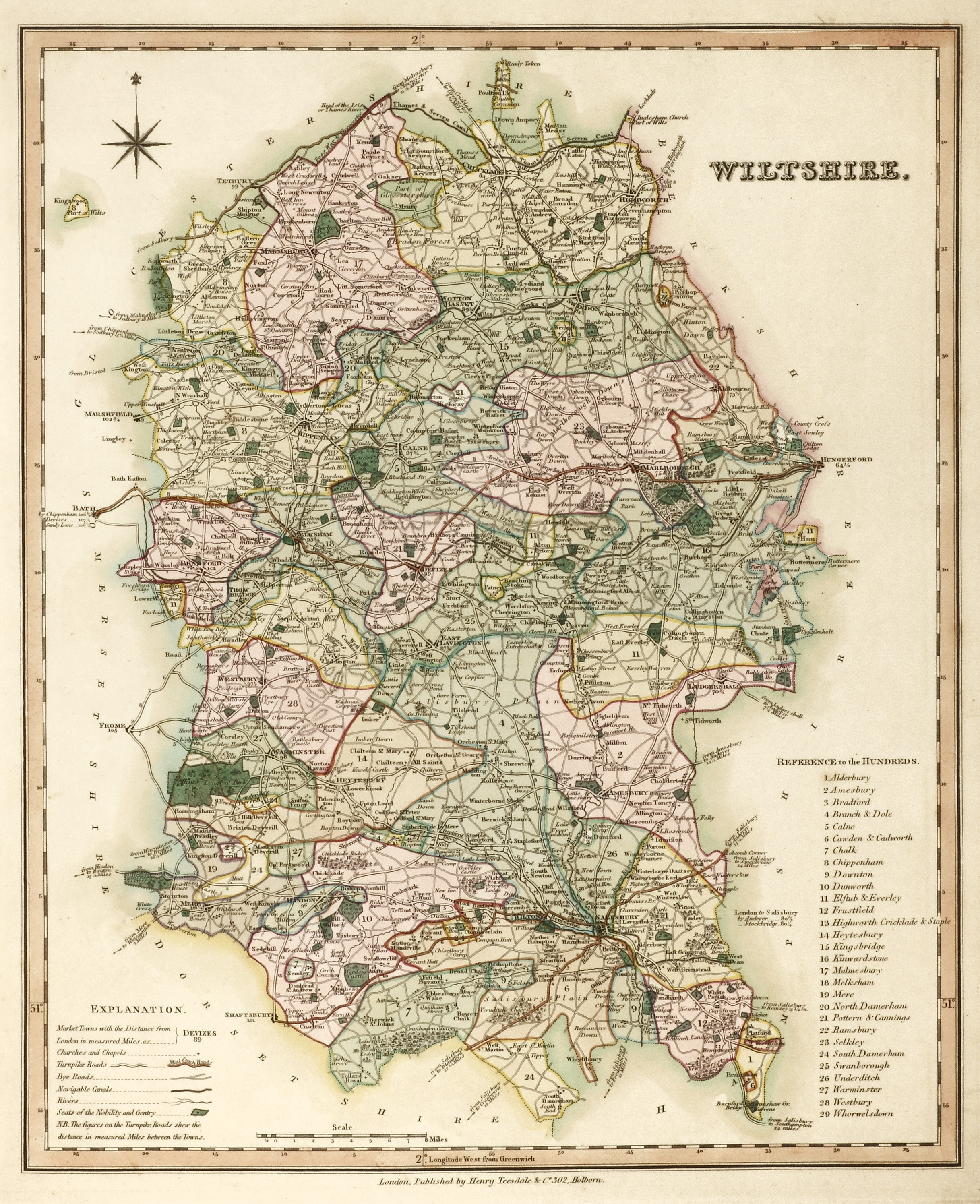 Wiltshire - Antique Print from 1829