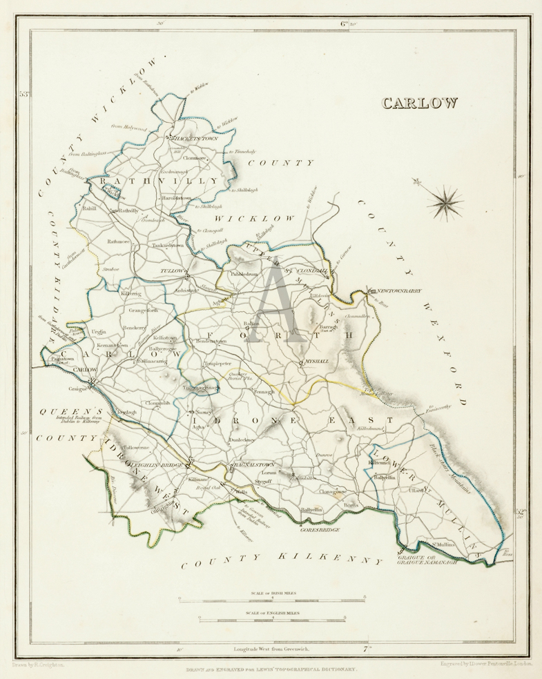 Carlow - Antique Print from 1841