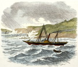 The Eagle, Steamer, Taking off the Troops from the Sir John Harvey, in North Harbour, in a gale, August 13th, 1854.