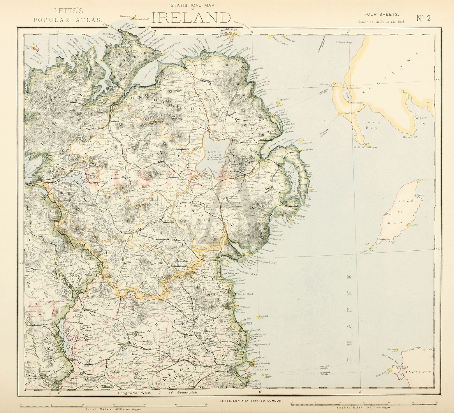 Statistical Map of Ireland No.2 - Antique Print from 1881