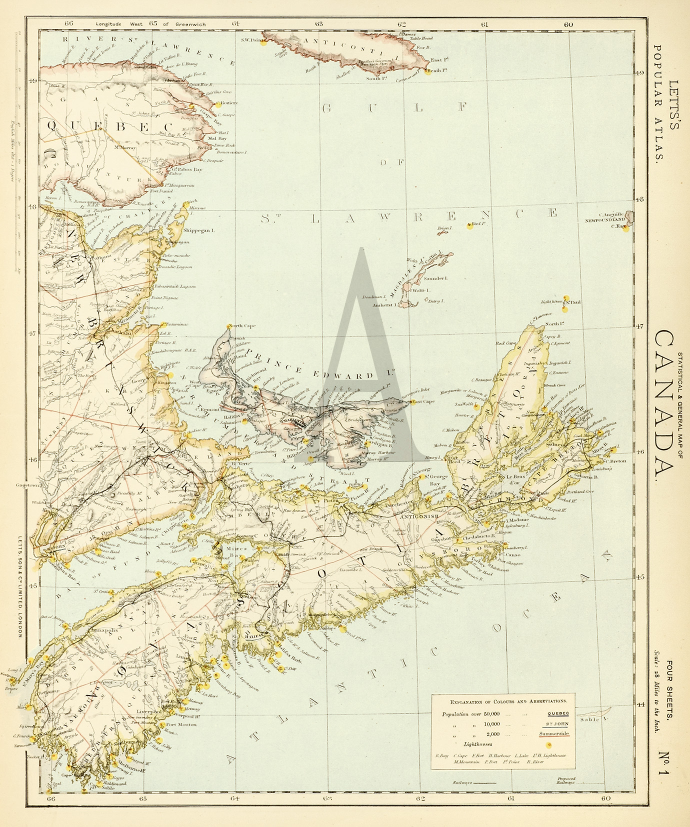 Statistical & General Map of Canada. - Antique Print from 1881