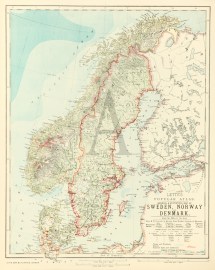 General & Statistical Map of Sweden, Norway and Denmark.