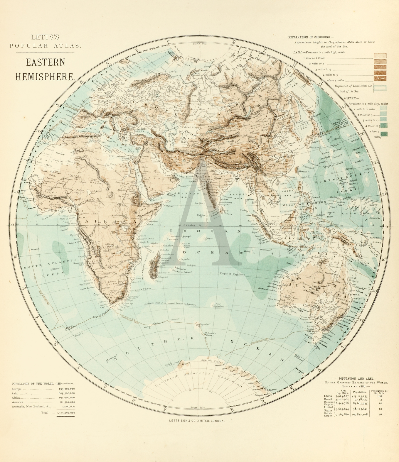 Eastern Hemisphere - Antique Print from 1881