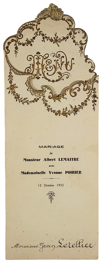 Menu: Mariage de Monsieur Albert Lemaitr… MENUS & DINNER INVITATIONS