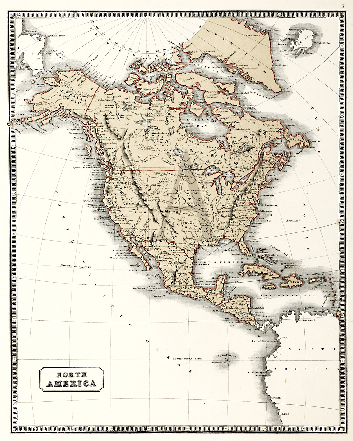 North America - Antique Print from 1863