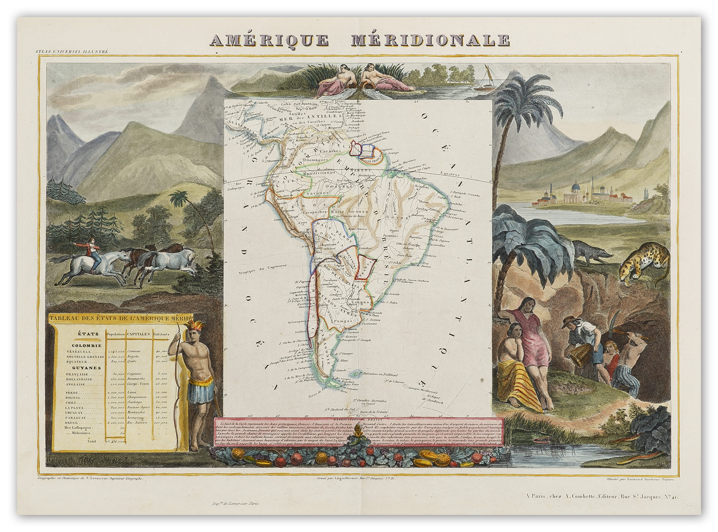 Amerique Meridionale. - Antique Print from 1838