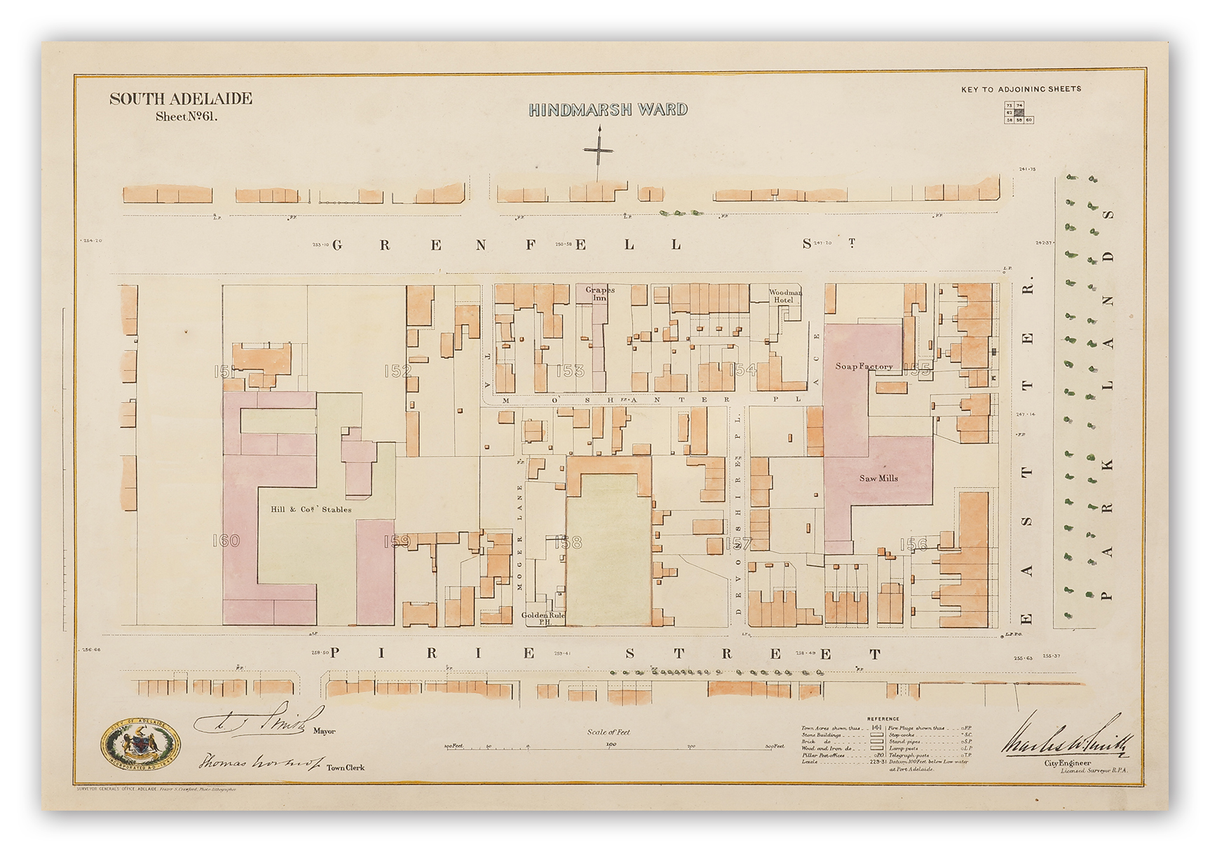 [Grenfell St./East Terrace./Pirie St.] South Adelaide Sheet No. 61 - Antique Map from 1882