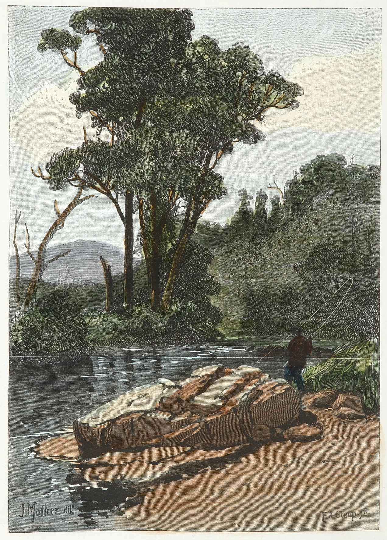 On the Upper Yarra. - Antique Print from 1887