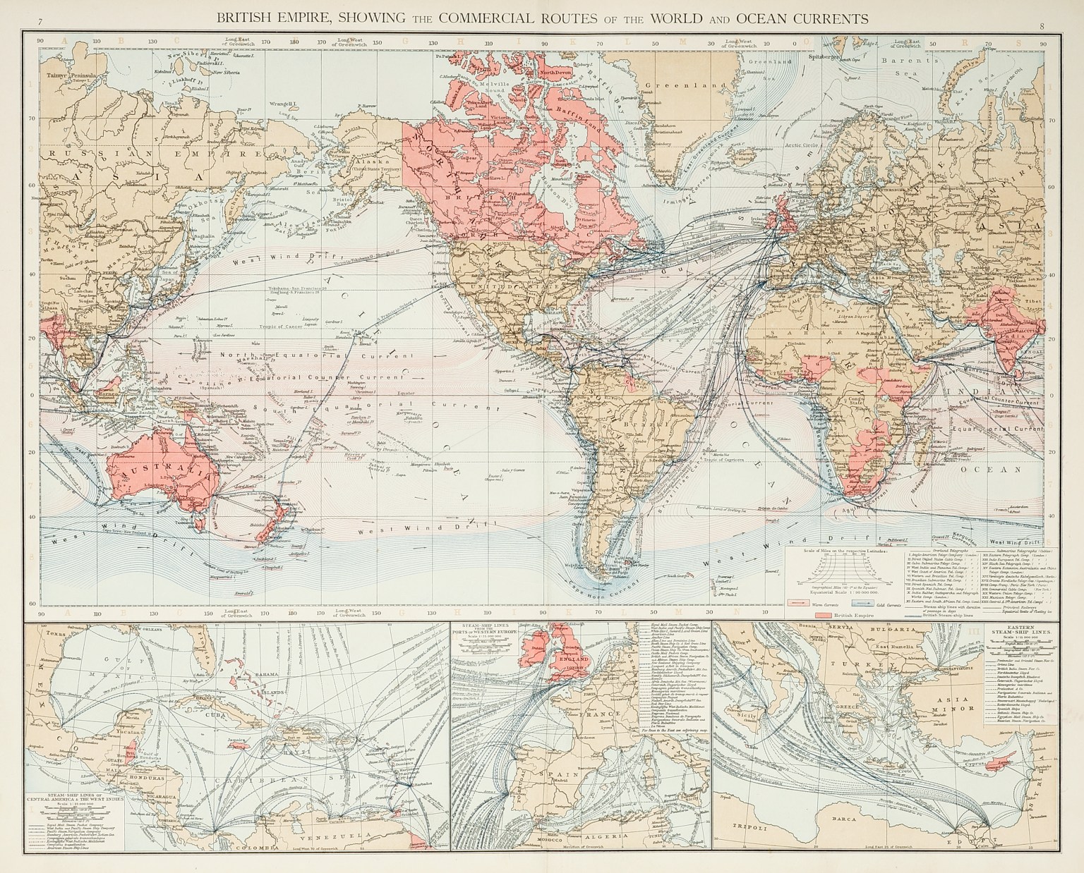 British Empire, Showing the Commercial Routes of the World and Ocean ...