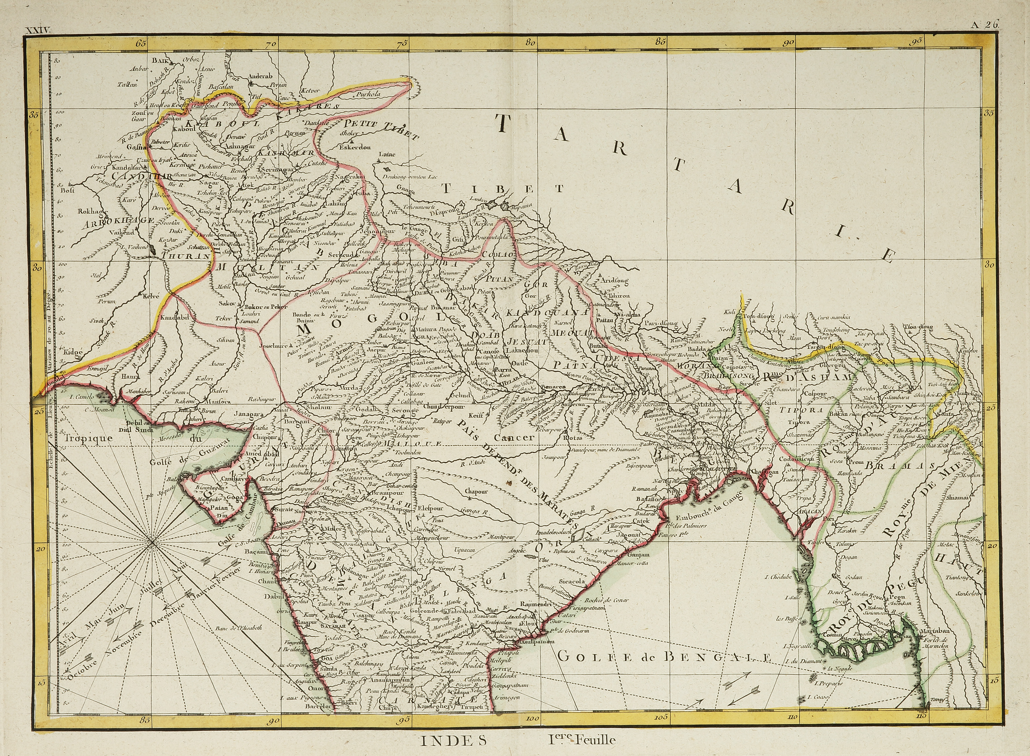 Carte Hydro-Geo-Graphique Des Indes Orientales en deca et au dela du Ganges avec leur Archipel. [4 sheets] Iere., IIe., IIIe., IVe. Feuile - Antique Print from 1771