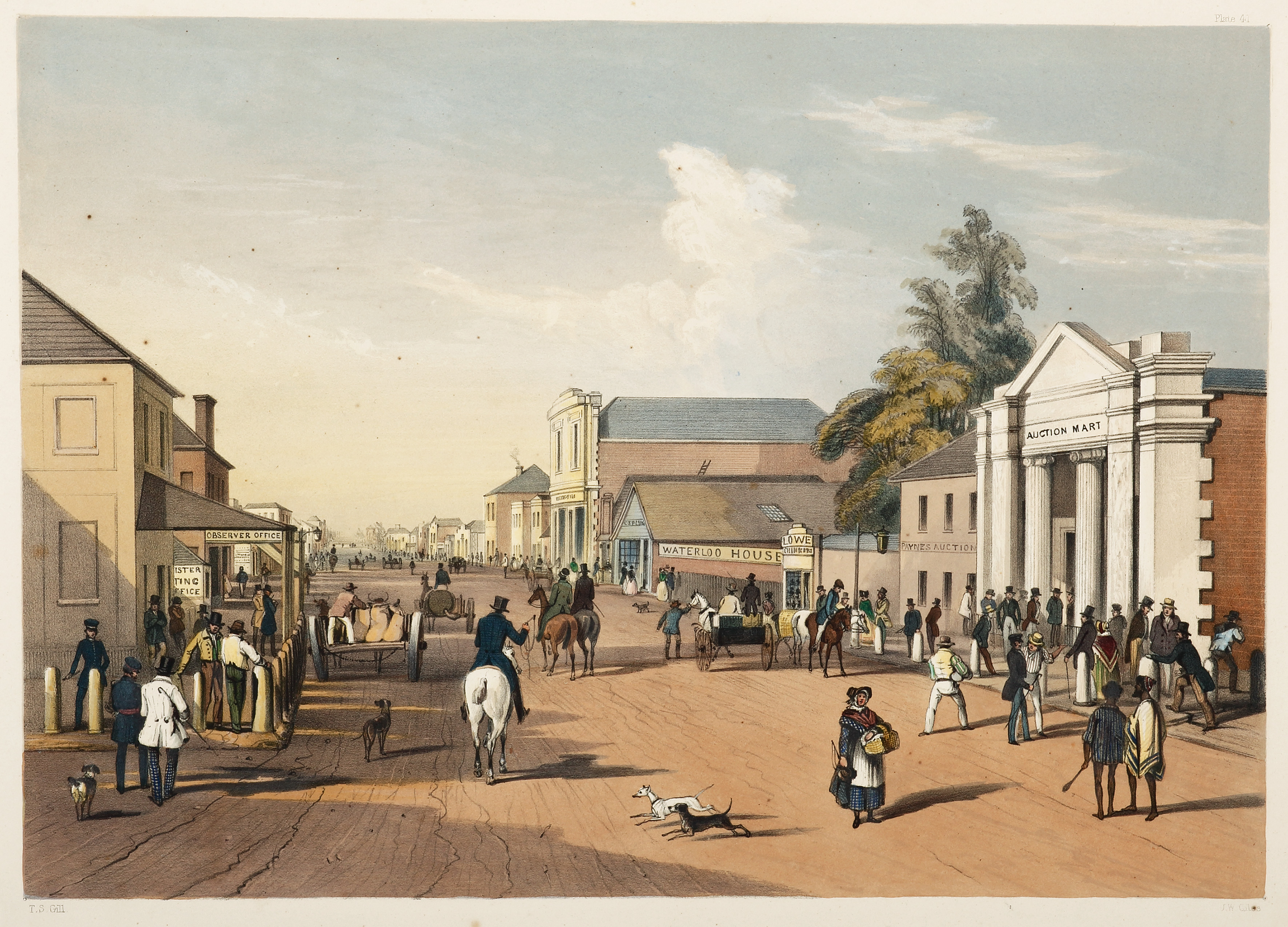 Adelaide. Hindley Street from the corner of King William St. - Antique View from 1847
