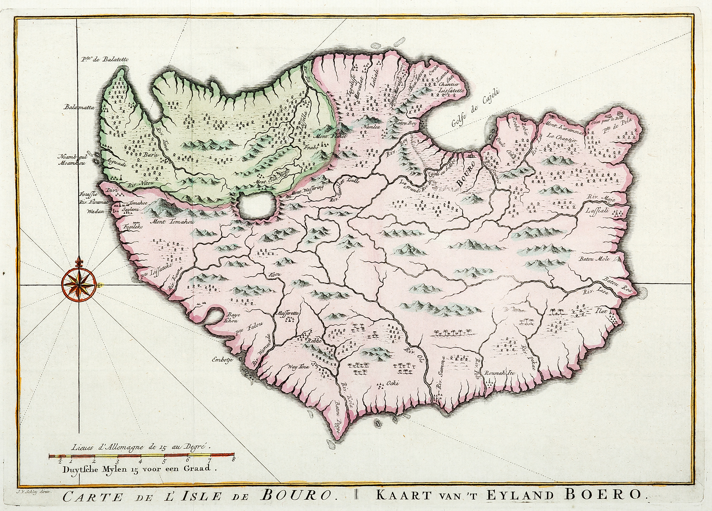 Carte de L'Isle de Bouro. Kaart van t Eyland Borero. - Antique Print from 1764