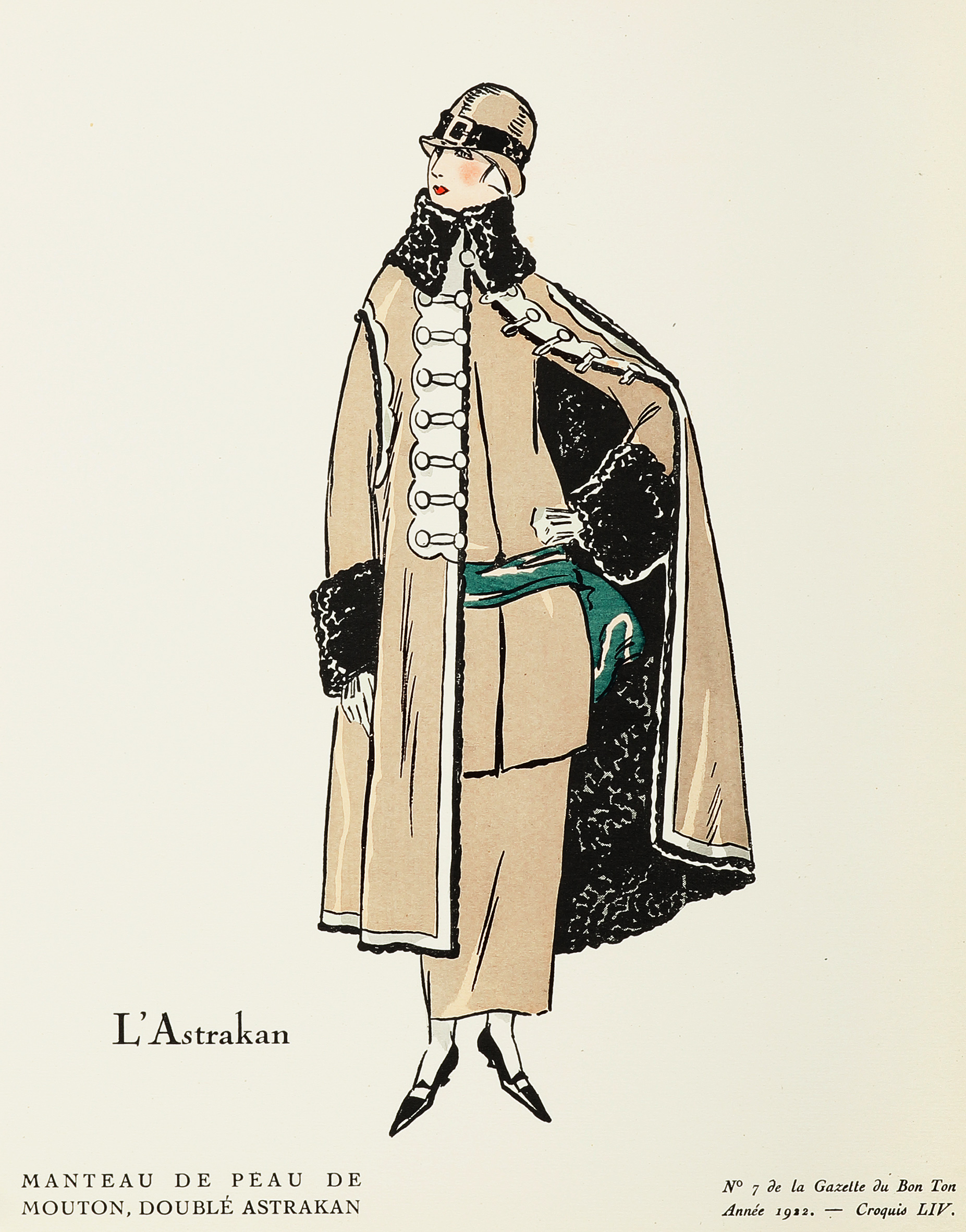 L'Astrakan. Manteau de Peau de Mouton, Double Astrakan. - Vintage Print from 1922