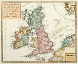 Nuova Carta dell'Isole Britanniche divise nei tre Regni d'Inghilterra, di Scozia, e d'Irlanda.