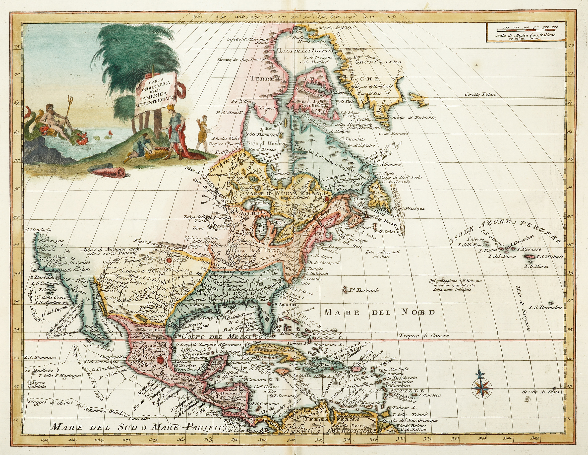 Carta Geografica dell' America Settentrionale - Antique Map from 1750