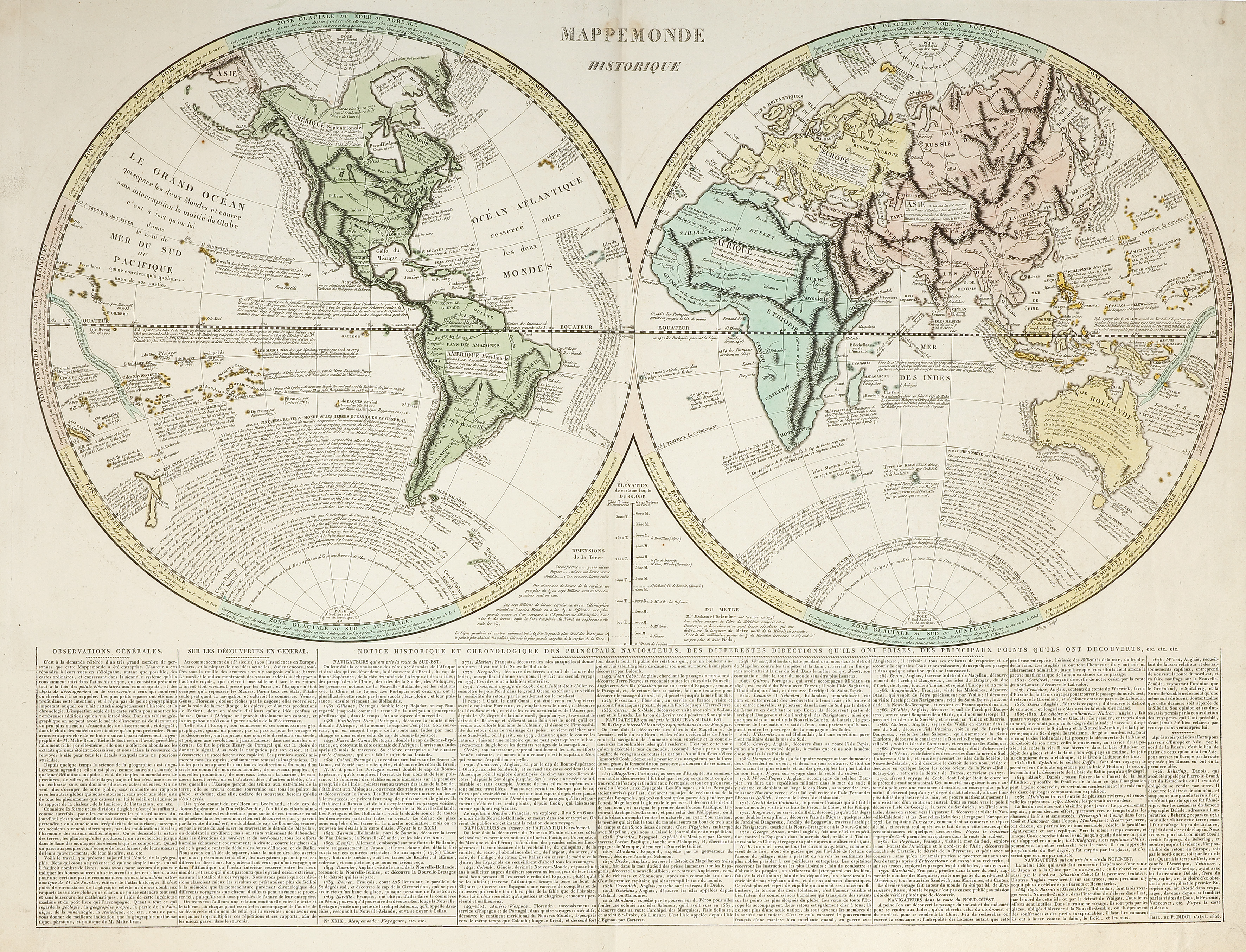 Mappe Monde Historique - Antique Map from 1806