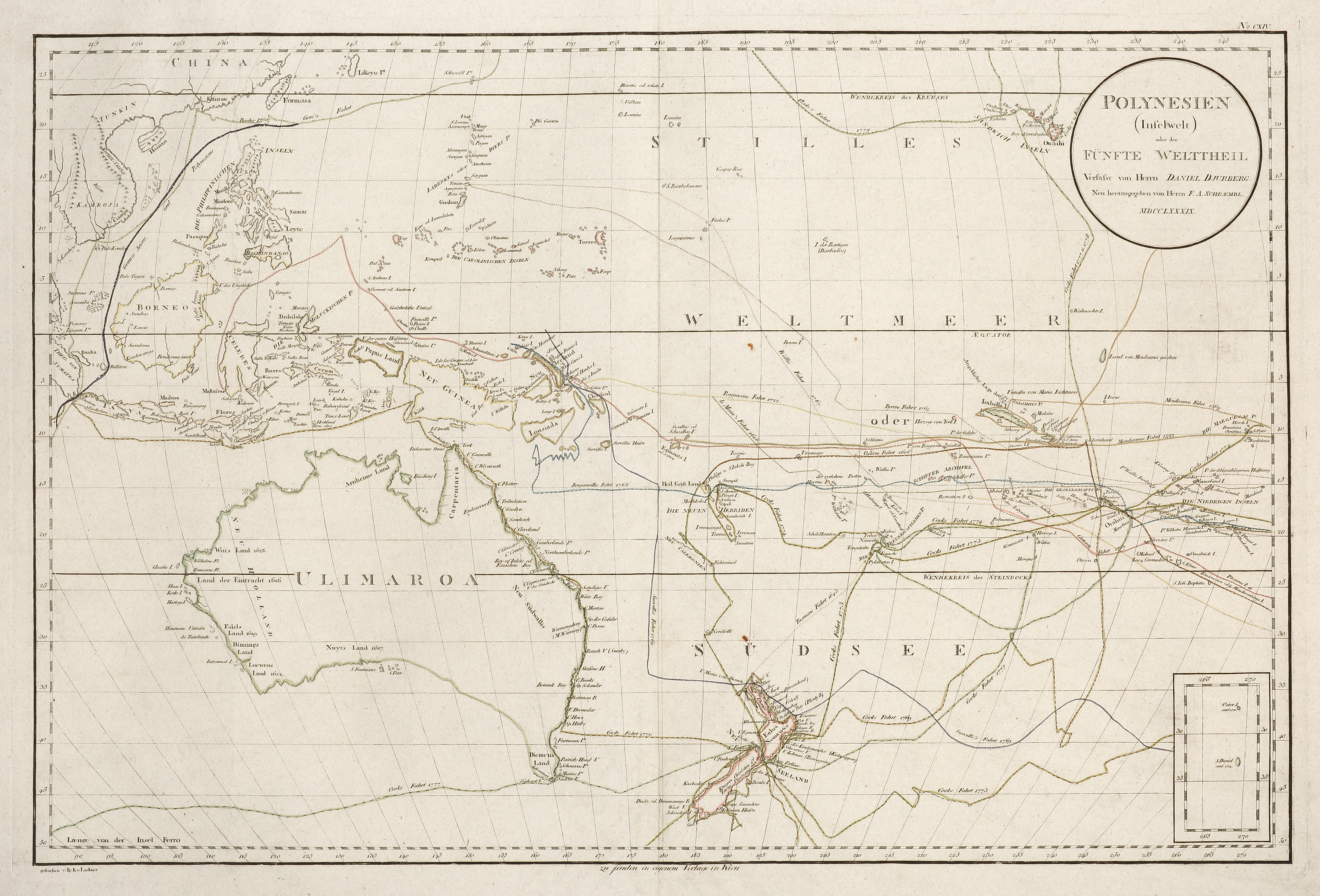 Polynesien (Inselwelt) oder der Funfte Welttheil Versasst von Herrn Daniel Djurberg .... MDCCLXXXIX - Antique Map from 1789
