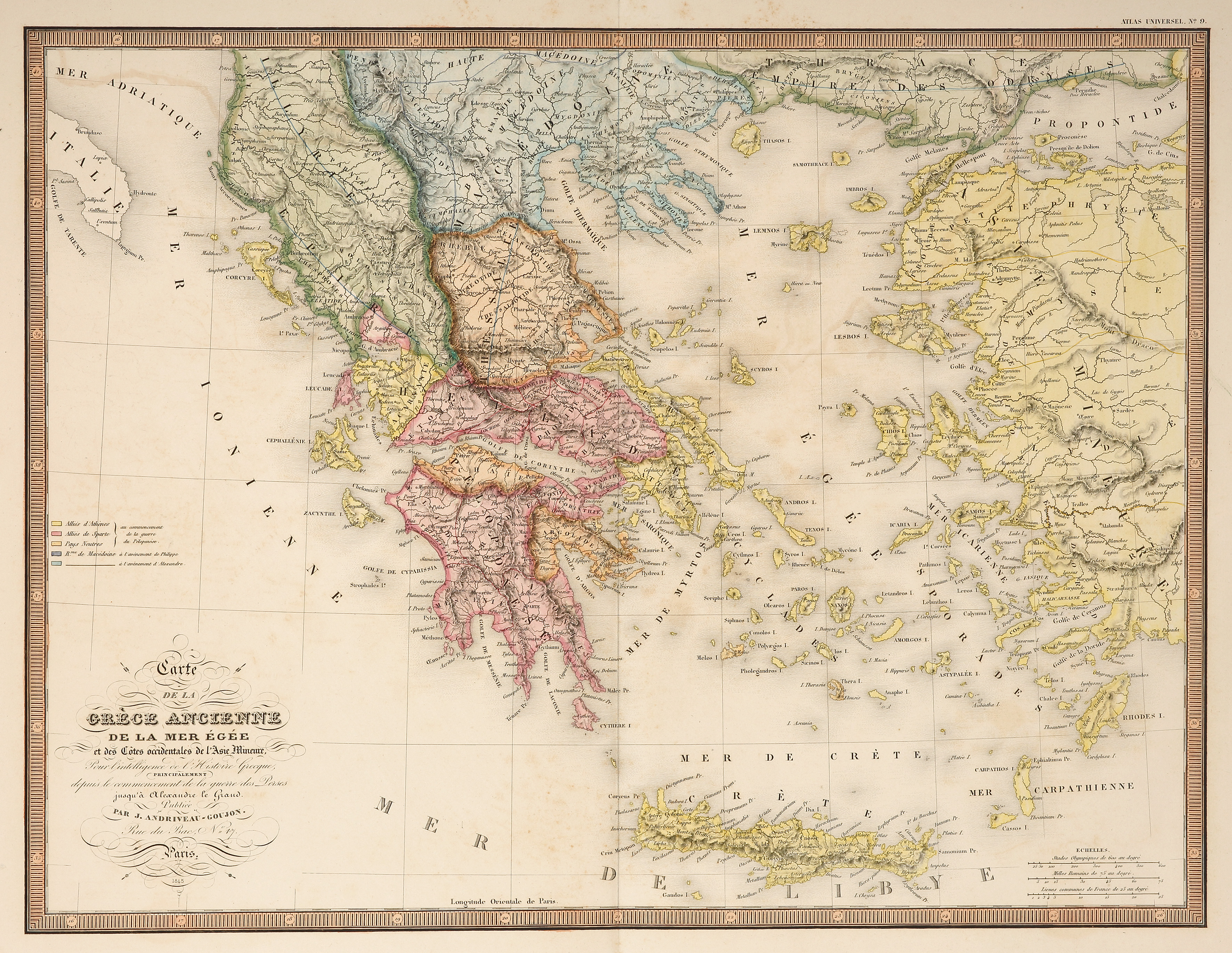 Carte de L'Asie Ancienne de la Grece Ancienne de la Mer Egee .....[Greece] - Antique Print from 1847