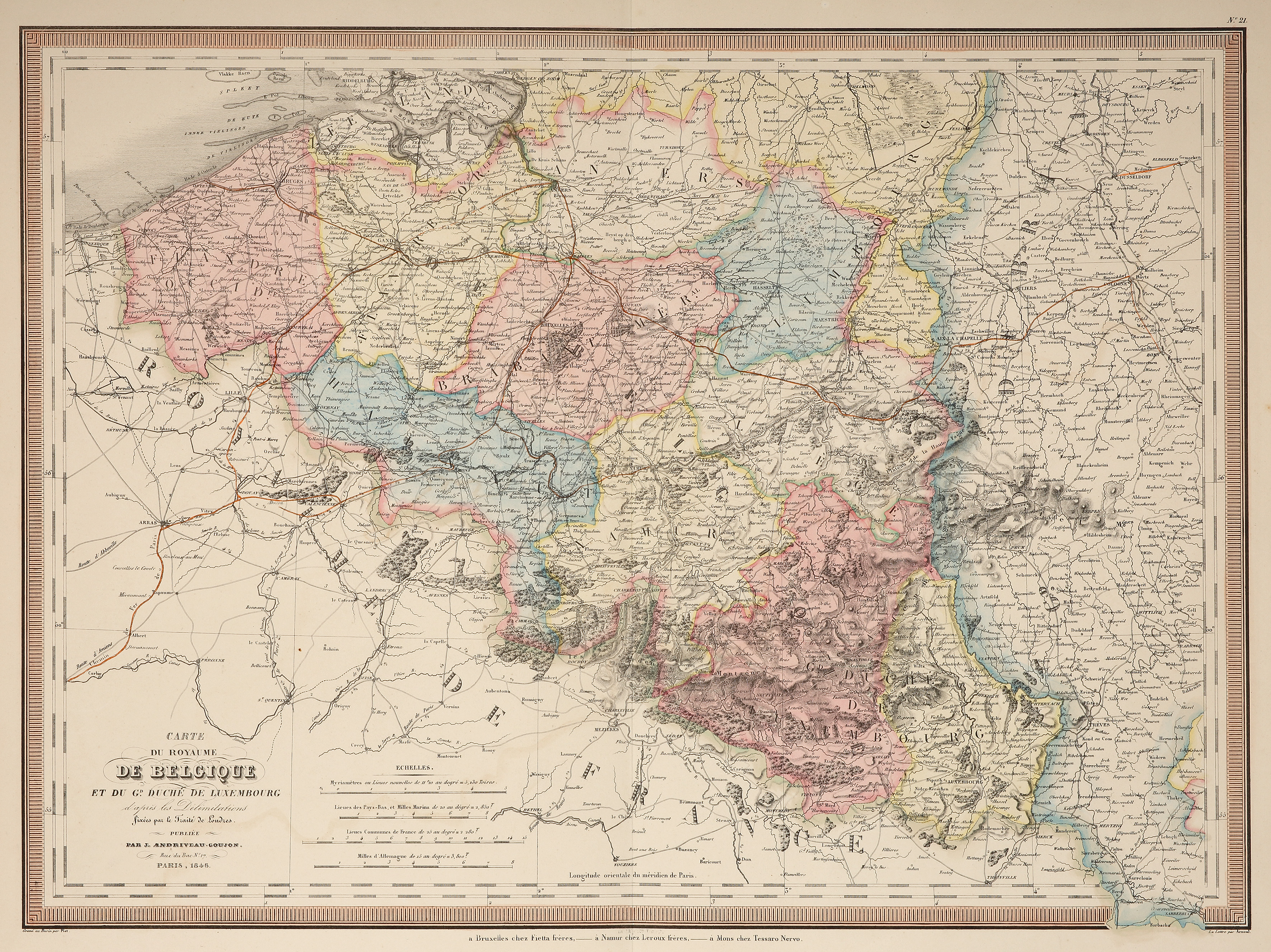 Carte du Royaumes de Belgique.... - Antique Print from 1847