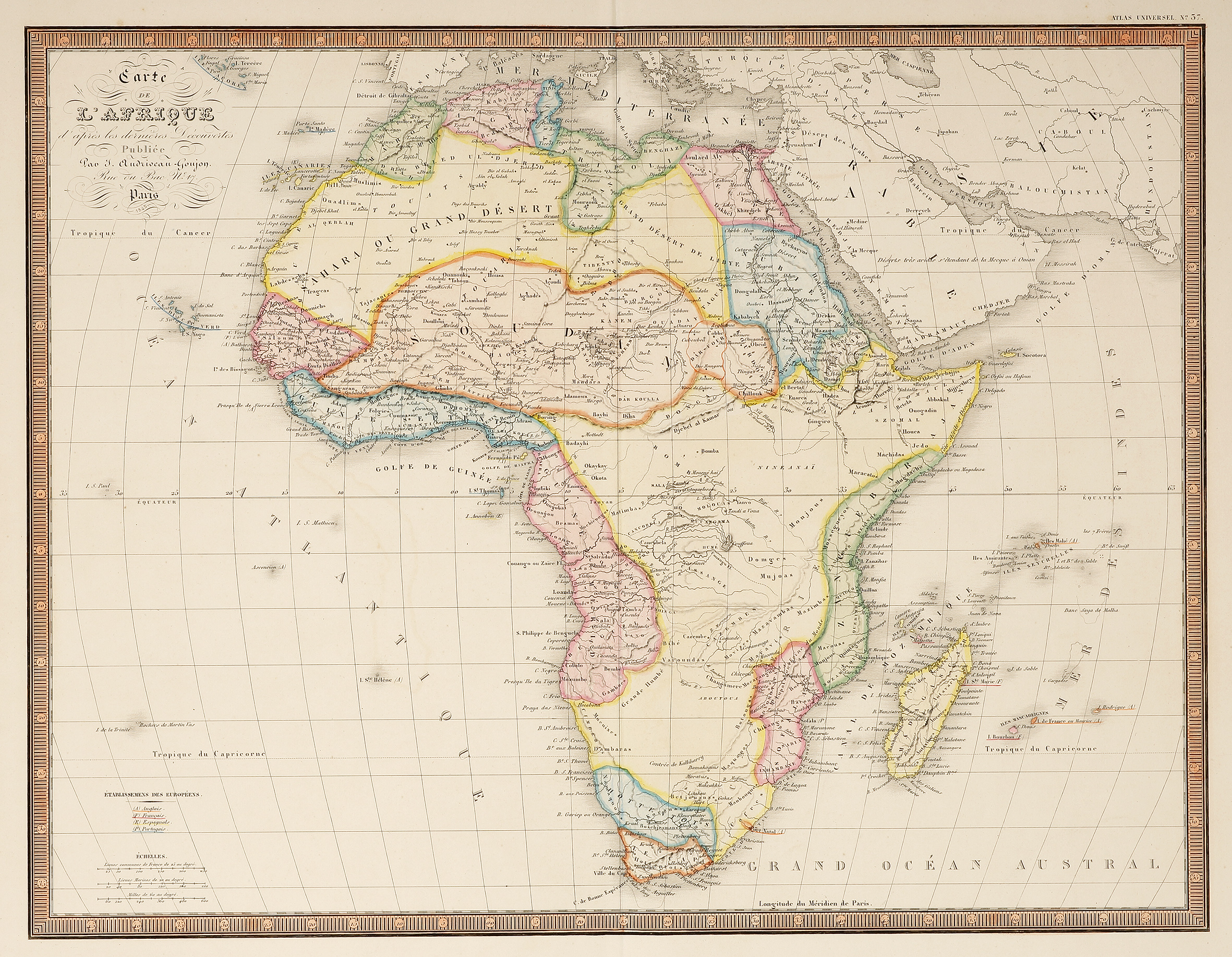 Carte de L'Afrique ..... - Antique Map from 1847