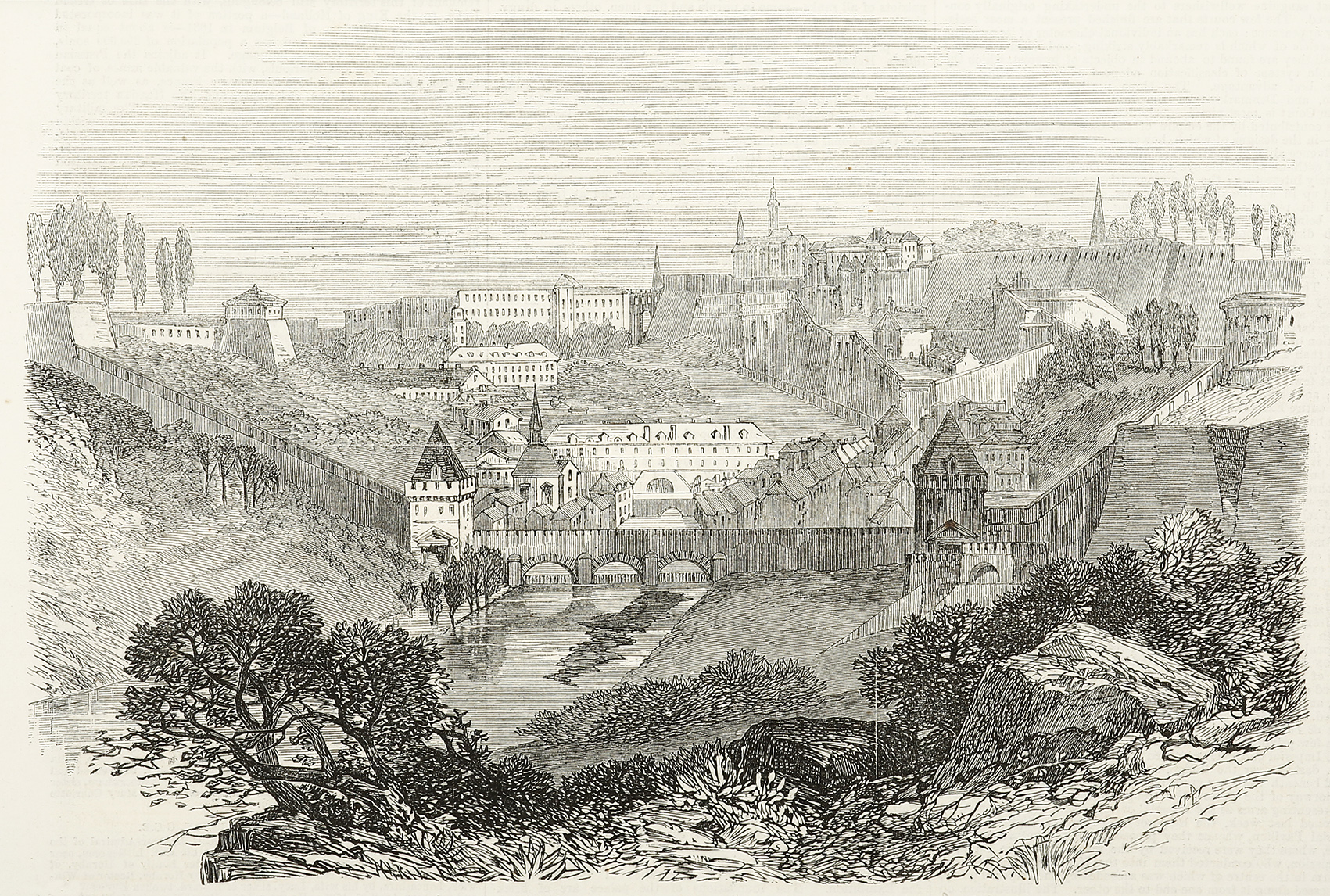 Town and Fort of Luxembourg - Antique Print from 1867