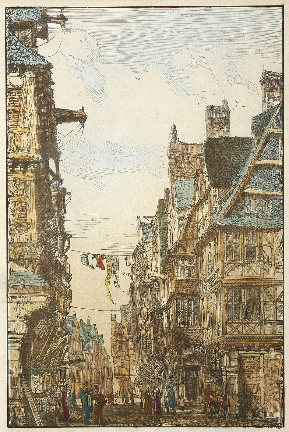 La rue des Juifs a Francfort, telle qu'elle existait encore il y a huit ans. - Antique Print from 1876