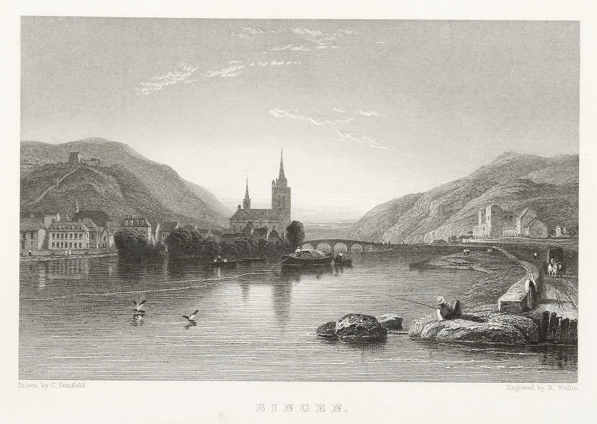 Bingen - Antique Print from 1833