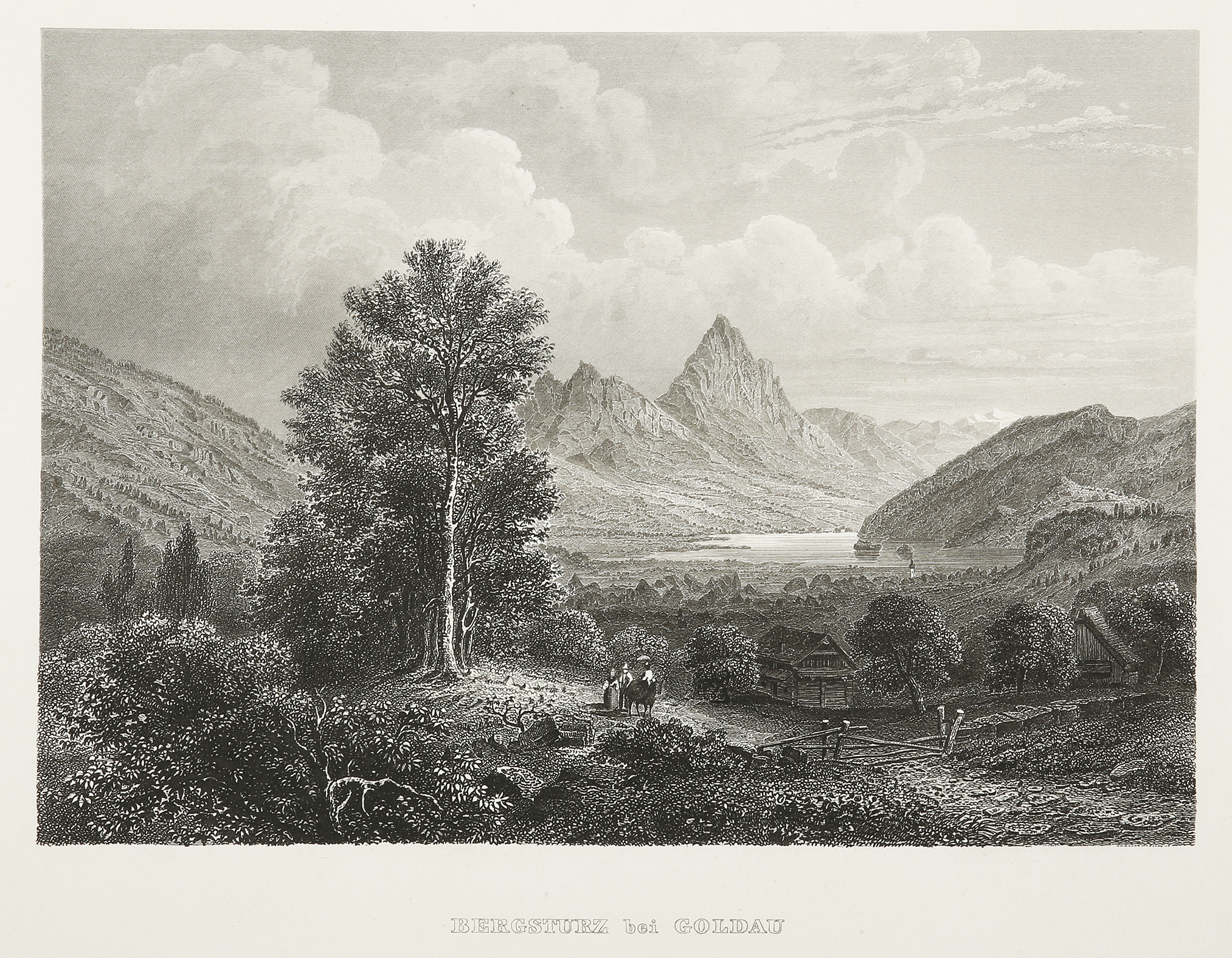 Bergsturz bei Goldau - Antique Print from 1840