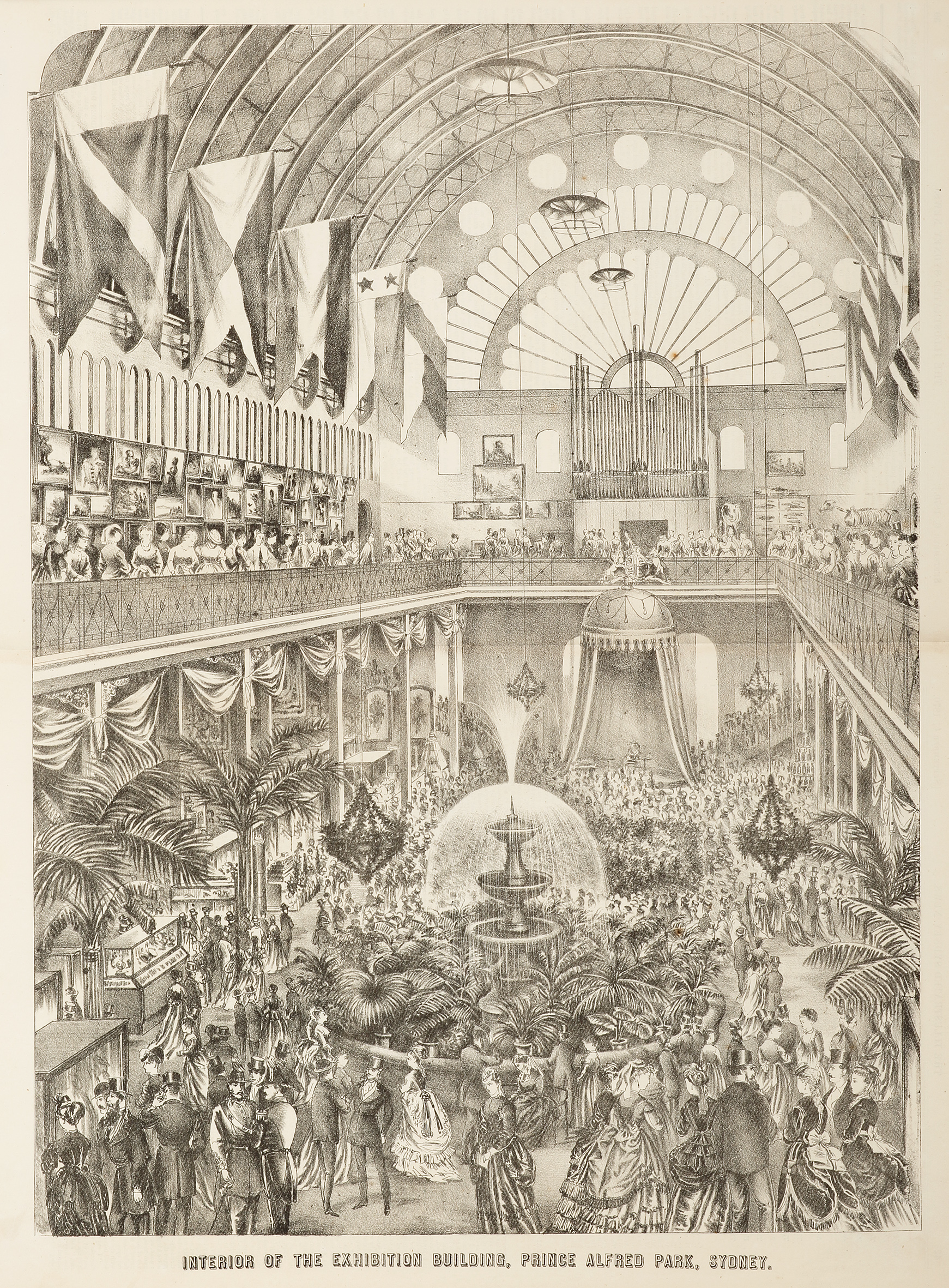 Interior of the Exhibition Building, Prince Alfred Park, Sydney. - Antique Print from 1870