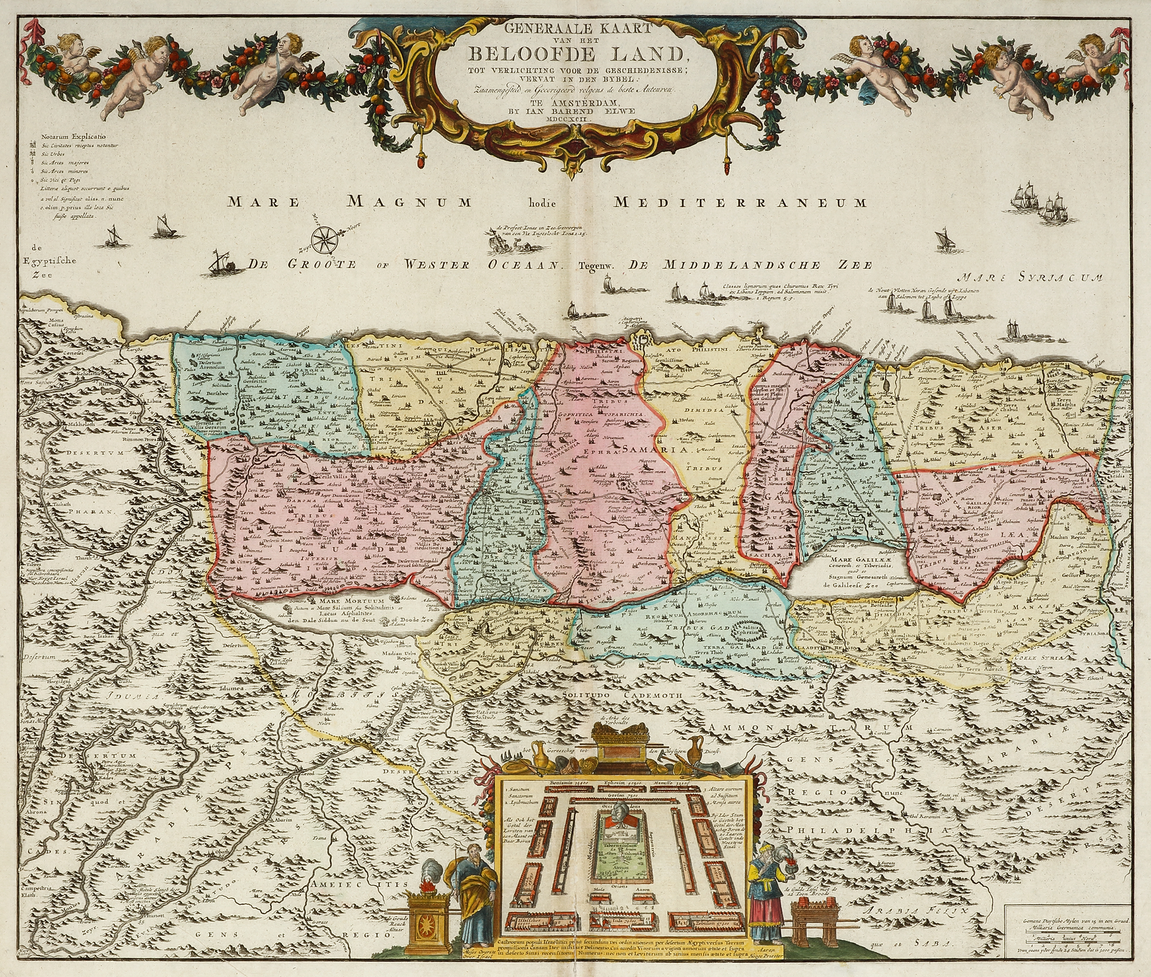 Generaale Kaart van het Beloofde Land tot Verlichting voor de Geschiedenisse; Vervat in des Bybel… - Antique Map from 1792