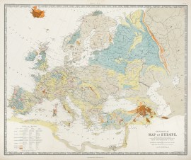 Geological map of Europe, exhibiting the different systems of rocks according to the most recent researches and unedited materials, for Keith Johnston's Physical atlas, by Sir Roderick I. Murchison and James Nicol ...