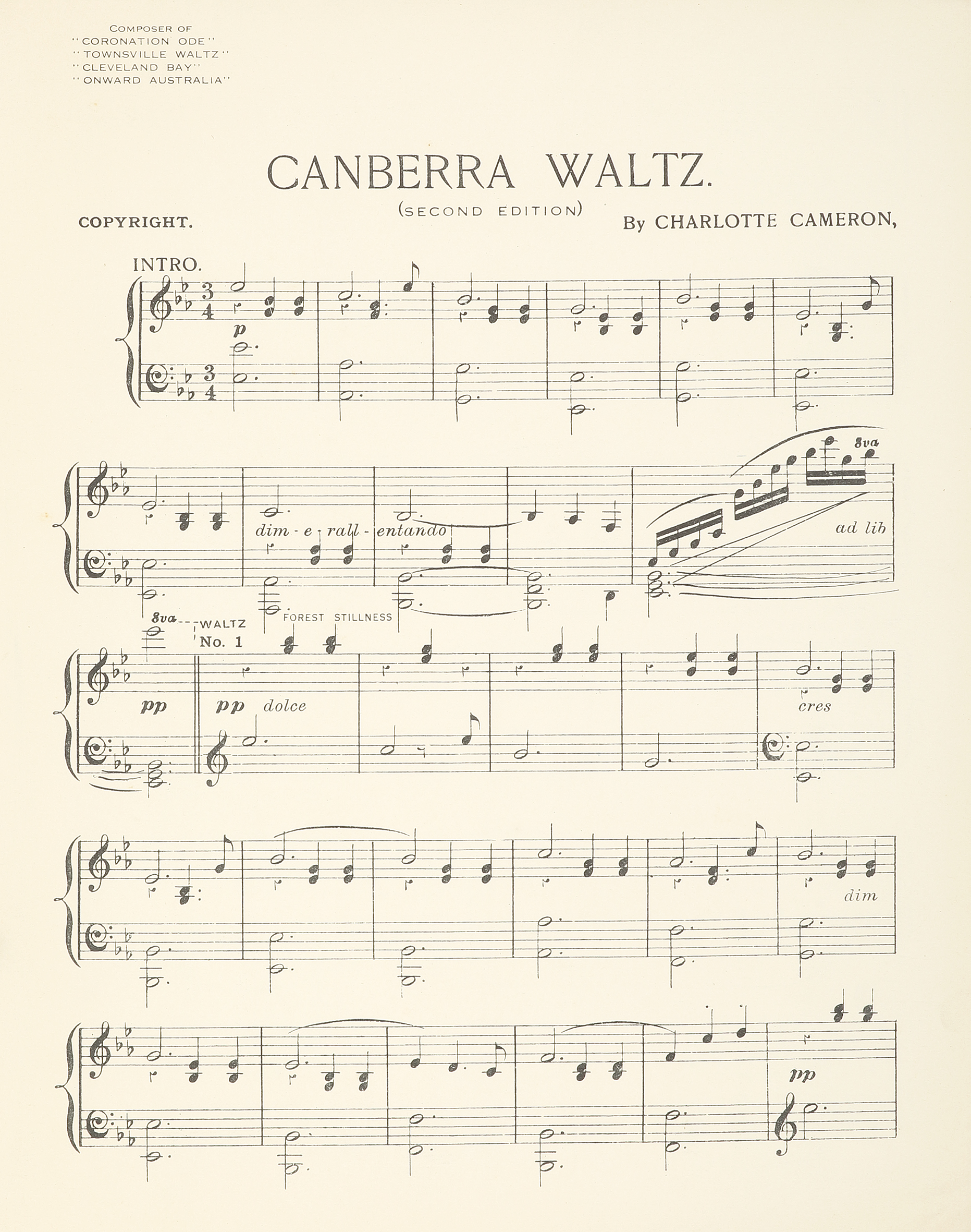 Souvenir 1927 Canberra Waltz by Charlotte Cameron - Vintage Print from 1927