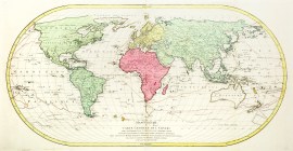 Mappemonde ou carte generale de l'Univers: sur une projection nouvelle d'une sphere ovale pour mieux entendre les distances entre l'Europe et Amerique, avec le tour du monde du Lieut. Cook et tous les decouvertes nouvelles ..