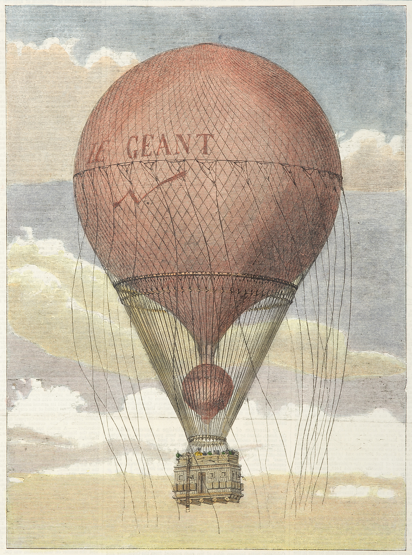 Nadar's Giant Balloon at Paris. Le Geant - Antique Print from 1863