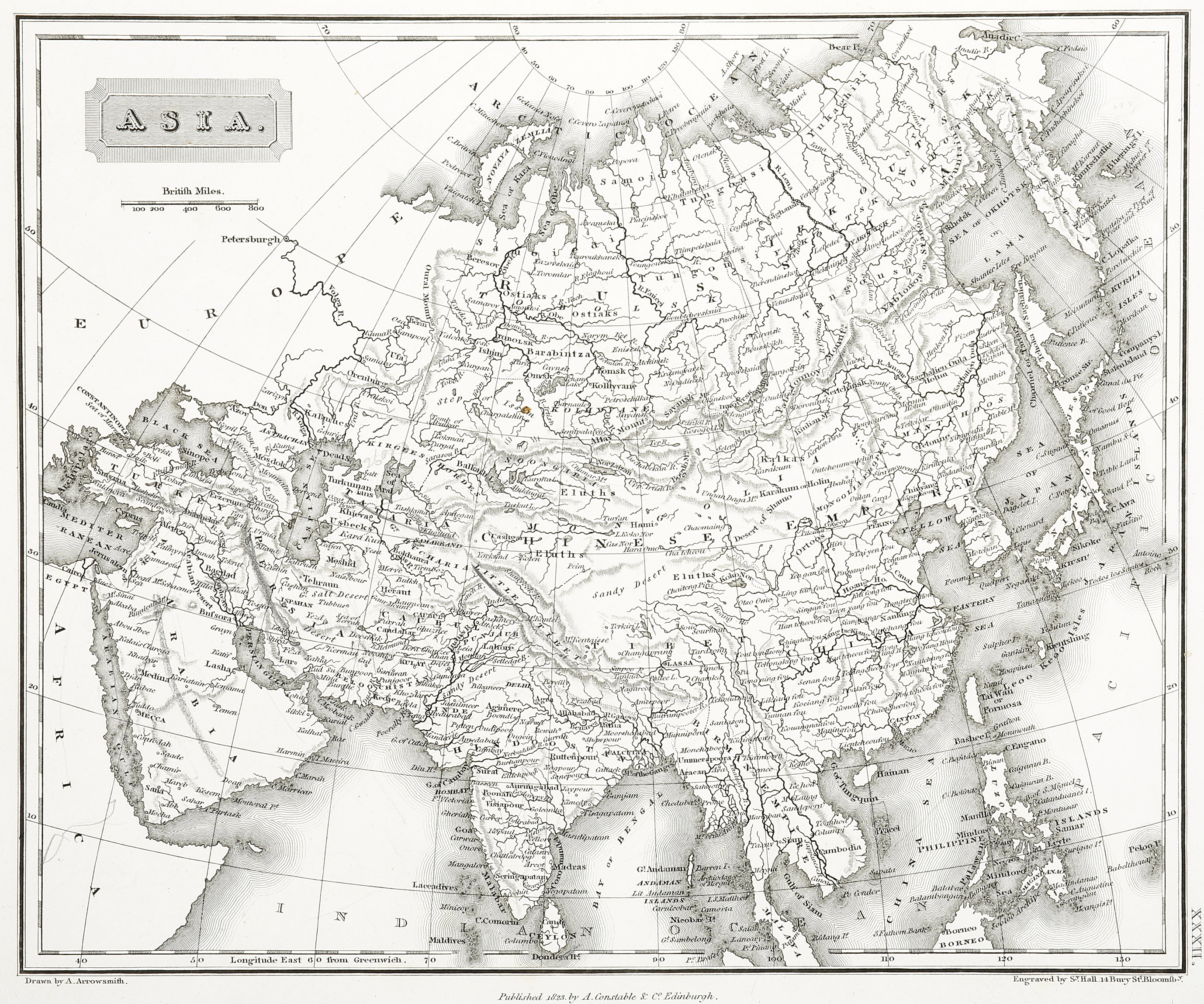 Asia. - Antique Print from 1823
