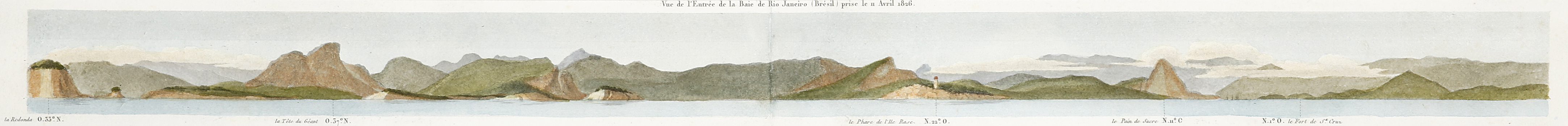 Vue de l'Entrée de la Baie de Rio Janeiro (Brésil) prise le 11 Avril 1826. - Antique View from 1837