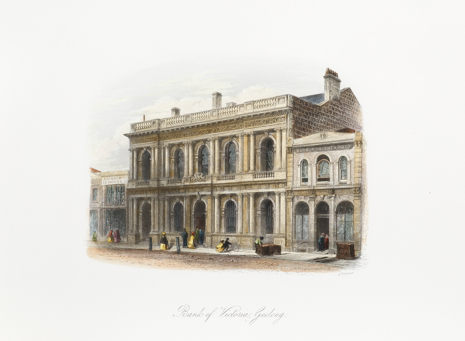 Bank of Victoria, Geelong. - Antique Print from 1862