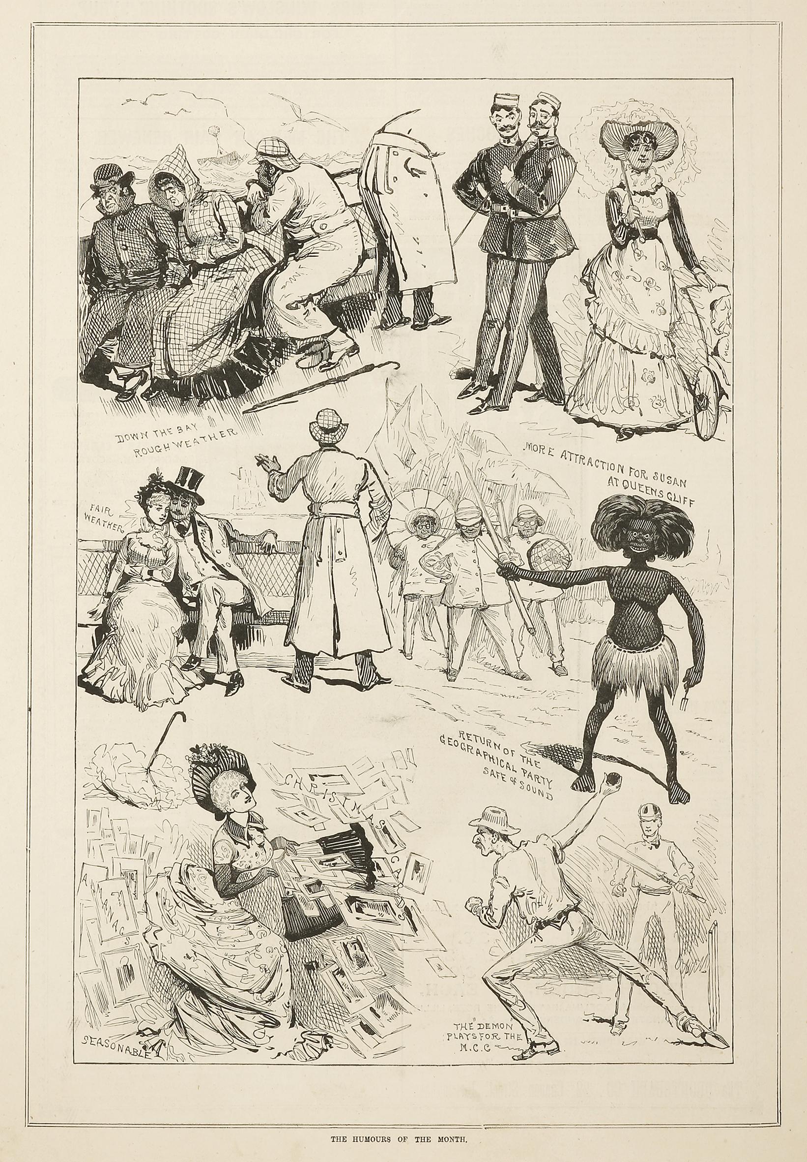 The Humours of the Month. - Antique Print from 1885