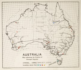 Australia Map Indicating the Position of Principal Deposits of Nickel, Cobalt, Manganese, Chromium Localities shown thus----