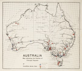 Australia Map Indicating the Position of Principal Deposits of /Cement Factories, Limestone, Barytes, Fluorspar / Localities Shown Thus