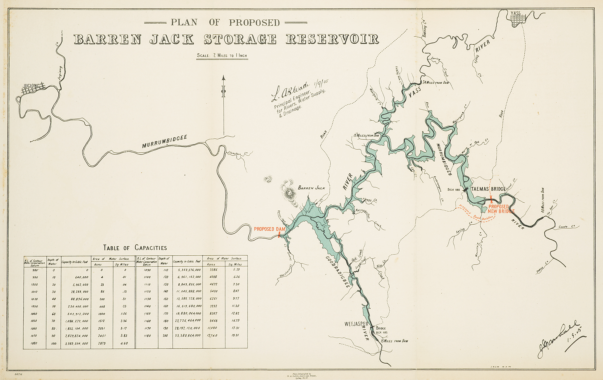 Plan of Proposed - Barren Jack Storage Reservoir [Murrumbidgee - Antique Print from 1905